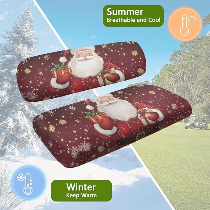 Bulopur Christmas Santa Claus Golf Cart Seat Towel Covers for Front Seats, Xmas Club Car Golf Cart Seat Covers Universal Accessories for Golfcart Cushion Blanket