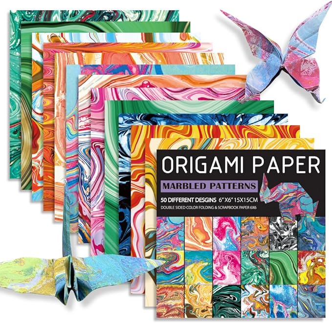 Square Origami Paper 6x6 Double Sided 50 Sheets 50 Colors 70GSM Origami Kit by Mifuner