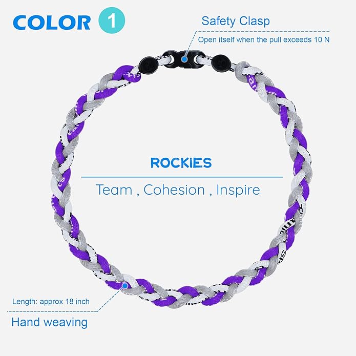 3 pcs Baseball Rope Necklaces, League Team Colors Braided Necklace, Baseball Team Gifts