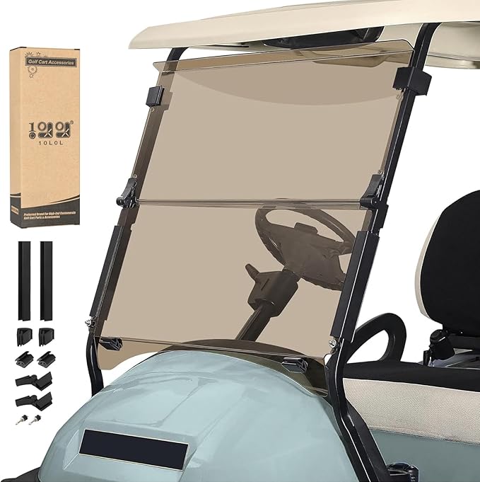 10L0L Golf Cart Windshield for Club Car Precedent 2004-Up, Tempo, 2017-Up Onward, Clear/Tinted Fold Down Club Car Windshield Anti-UV Impact Resistant, HD View, 37.5" W X 33.6" H