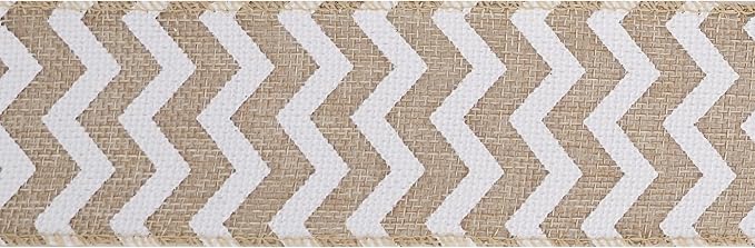 MEEDEE Burlap Ribbon with White Chevron Pattern - Image 6