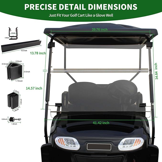 Clear Golf Cart Windshield 3/16" (5MM) Thicken for 2014-Up EZGO TXT, 41.42" W ×34.64" H, Fits 1"×1" Square Rail Front Foldable Windscreen Glass Shatterproof & Shield UV, Scratch Resistant