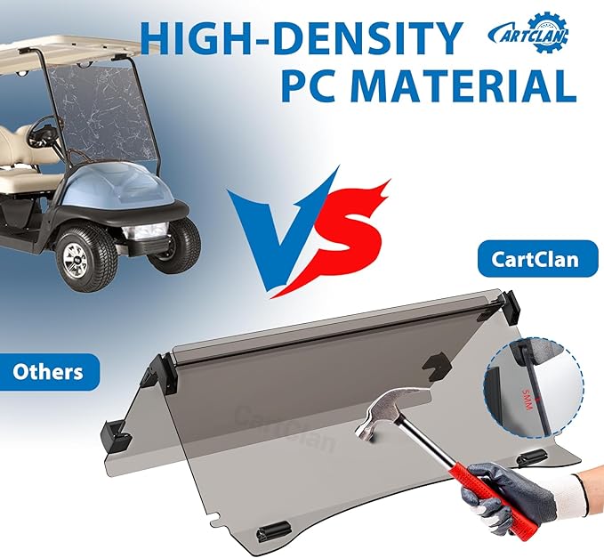 Golf Cart Windshield, Club Car Windshield with Windshield Clips Suitable for 2004-Up Club Car Precedent/Onward/Tempo Golf Carts, PC UV Resistant, Club Car Foldable Windshield Replacement