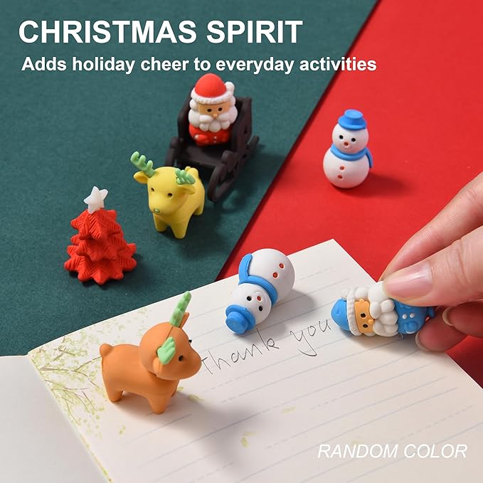 HILAZA 24Pcs Christmas Erasers for Kids Bulk, 3D Cute Santa Elk Erasers for - Image 5