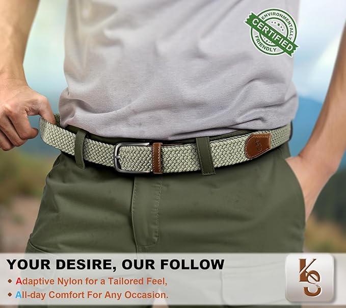 KEMISANT Men's Golf Belt 2 Pack-Braided Woven Stretch Belt for Gift Men Casual Jeans Sports Work 1 3/8"