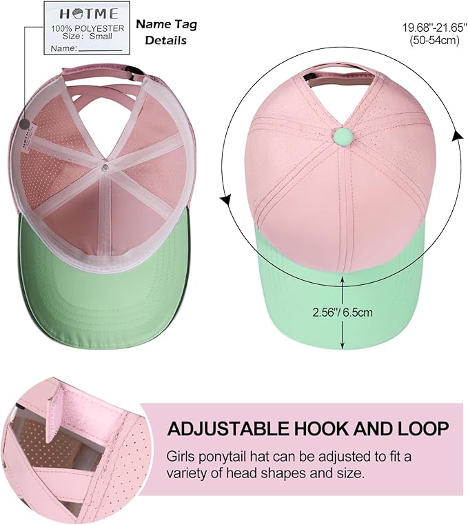 Little Girls Reflective Baseball Cap Criss Cross Ponytail Hat Kids Quick Dry Mesh Summer Sports Hat for Toddler Ages 3-8