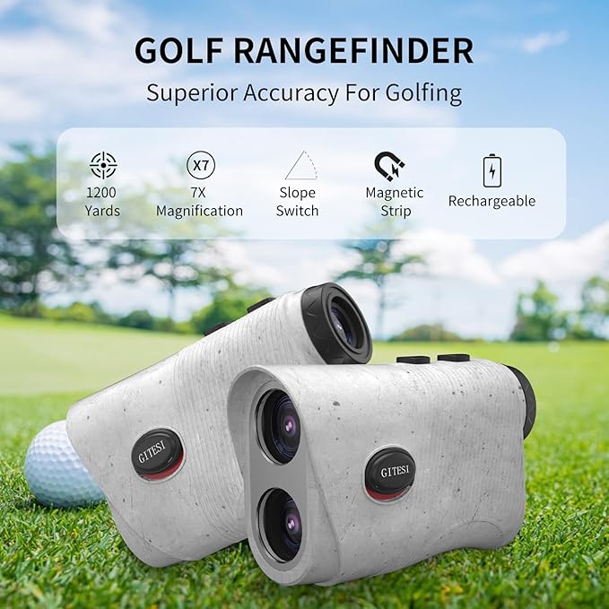 Golf Rangefinder with Slope, 1200 Yards Laser Rangefinder, 7X Magnification, Rechargeable, Flag Pole Locking Vibration, Integrated Magnet, Golf Accessories for Men & Women