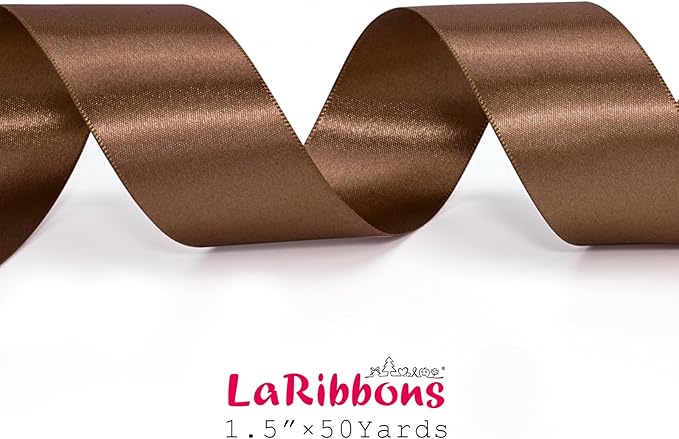 LaRibbons Brown Satin Ribbon 1 1/2 Inch 50 Yards Thin Luxury Double Faced Mocha - Image 5