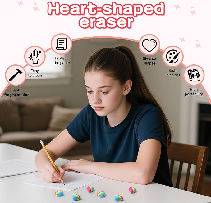 AmoreAngel Crafts 16 Pcs Heart Shaped Erasers，Pencil Erasers，Easy to Hold - Image 7