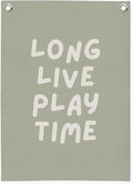 Playroom Decor, Long Live Playtime Wall Hanging Linen Banner, Sage Green by Unknown