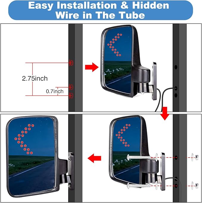 Golf Cart Mirror Universal with Turn Signal Light Golf Cart Side Mirrors Rear view Mirrors for Club Car EZGO Yamaha