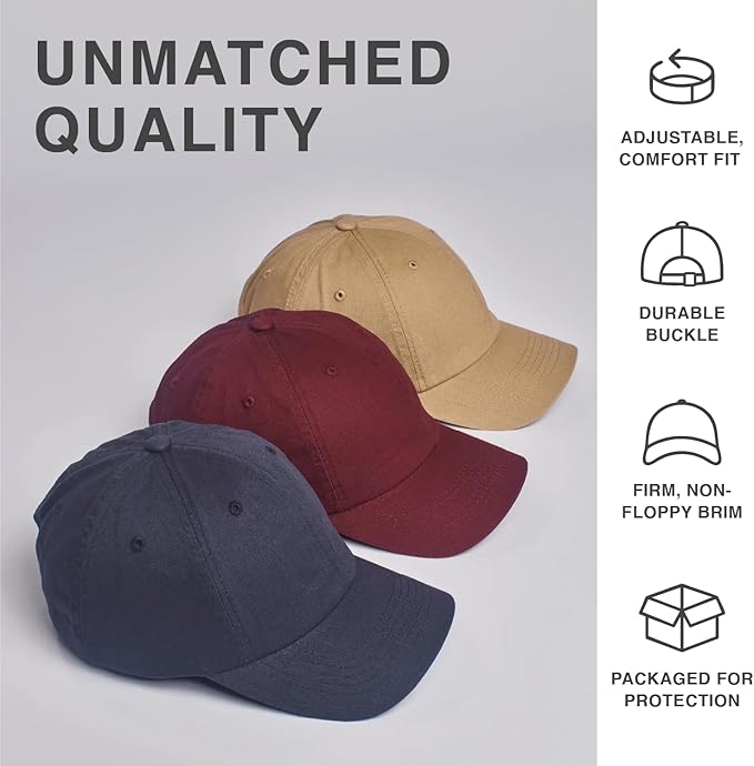 Classic Dad Hat Cotton, Low-Profile Plain Baseball Cap, Adjustable, Breathable and Packable