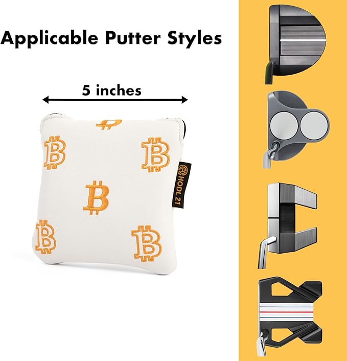 Bitcoin Golf Putter Cover for Blade and Mallet Putters - Golf Headcovers for Club Protection - HODL 21 Golf Accessories