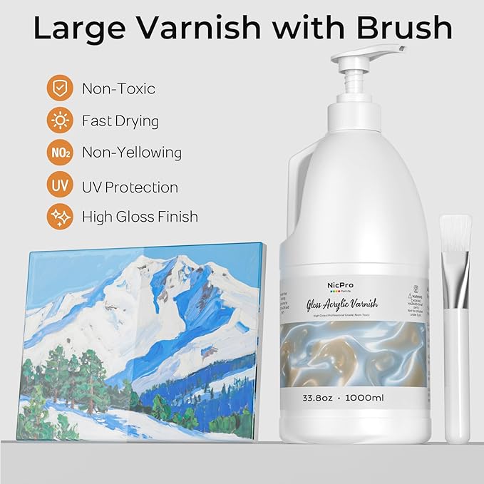 Nicpro Gloss Varnish for Acrylic Painting, 33.8oz Bottle - Image 5