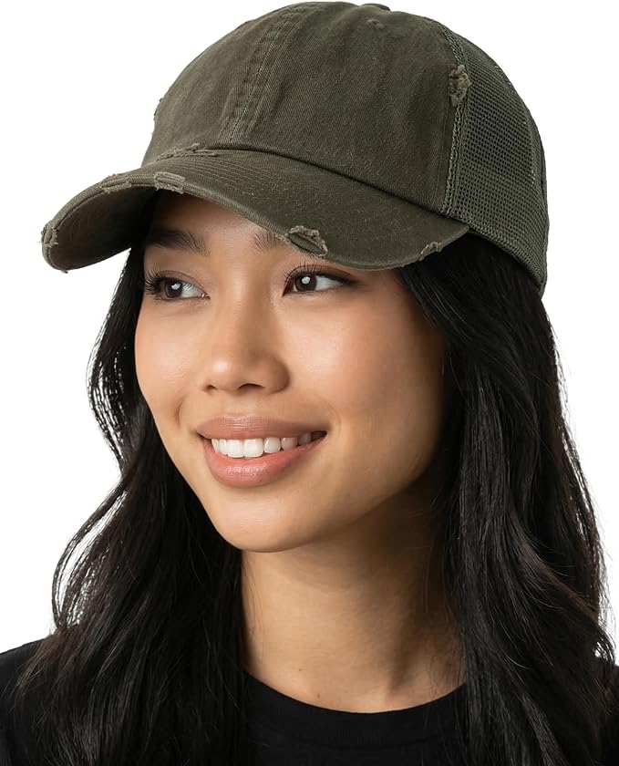 Funky Junque Trucker Hat for Women – Distressed Low Profile Western Camo Baseball Cap with Mesh, Trendy and Adjustable Fit