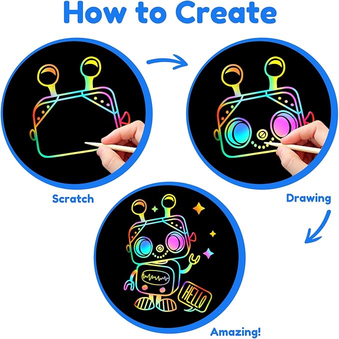 ZMLM Scratch Art Crafts Boys Gifts, 60 Rainbow Scratch Paper Art Gifts - Image 4