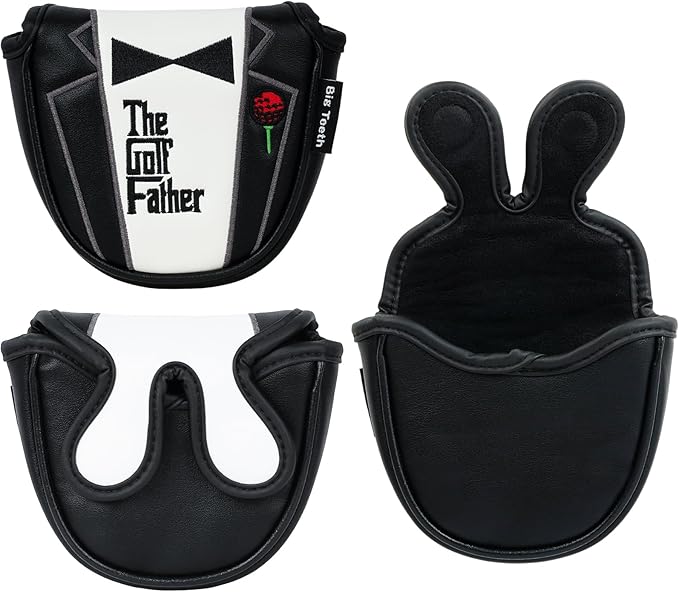 The Golf Father Funny Golf Club Covers, Driver Fairway Wood Hybrid Headcover, Mallet Putter Covers Blade Headcovers Putter Cover Magnetic, Black and White Color Iron Covers for Most Brands