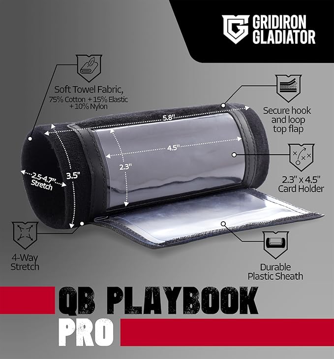 Gridiron Gladiator Wrist Playbook - Play Wristbands for Youth & Adults - Wrist Coach Arm Bands - QB Wristband - Softball Wristbands for Signs