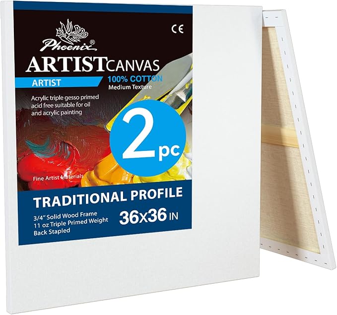 PHOENIX 36x36 Inch 2 Pack Artist Canvas by PHOENIX