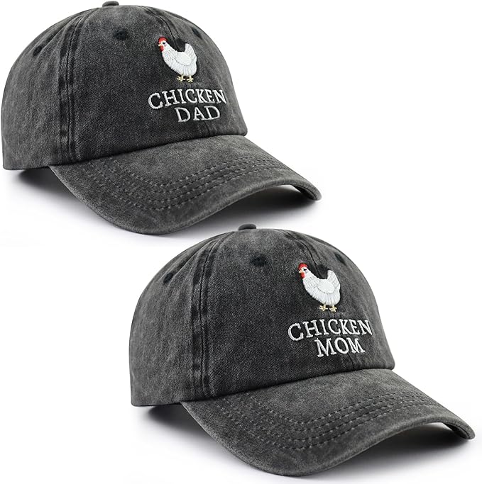 Chicken Mom and Chicken Dad Hat for Women Men, Funny Adjustable Cotton Embroidered Farm Hen Lovers Baseball Cap