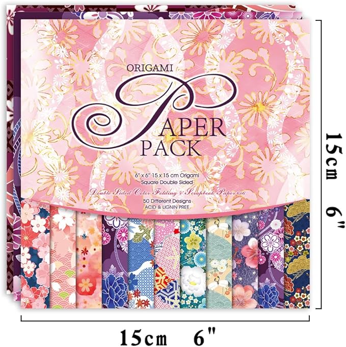Origami Paper Kit 50 Sheets 70GSM 6 Inch Square Double Sided Color 50 Vivid - Image 2