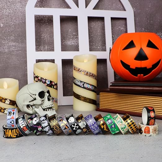 16 Rolls Halloween Washi Tape Holiday Masking Tape Stickers Glod Foil - Image 2