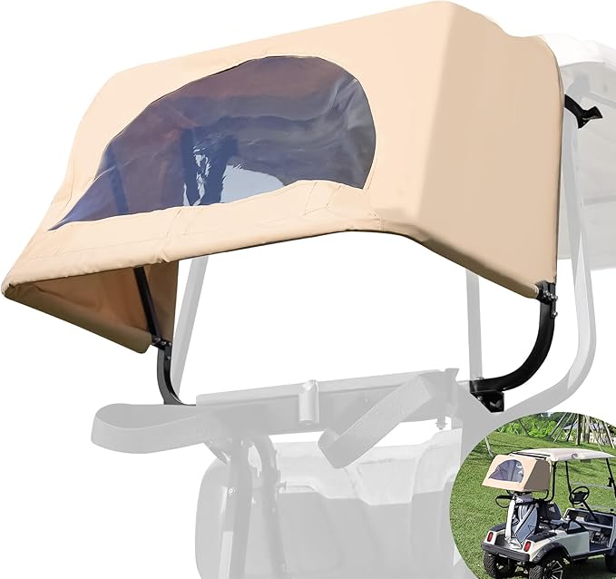 DRIVE UP Golf Cart Rear Bag Rain Cover for Most Yamaha Club Car EZGO Golf Carts, Black/Beige Heavy-Duty Golf Rear Rain Shelter with Bracket Kit