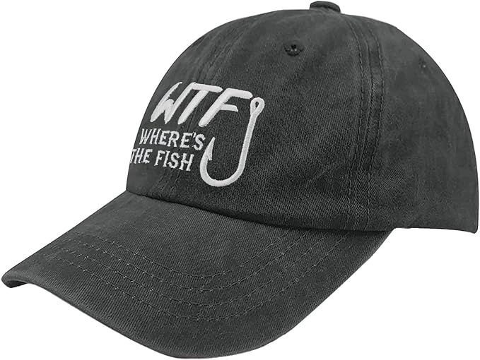 WTF Where's The Fish caps Funny Vintage Cotton Washed Baseball Caps Adjustable Low Profile Dad Hat