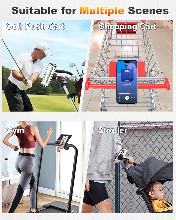 Magnetic Golf Push Cart Phone Holder MagSafe Hands-Free 360° Adjustable with Strong Magnets Phone Mount Compatible with Clicgear, Bag Boy, Sun Mountain, Golf Push Cart Accessories for All Cell Phones