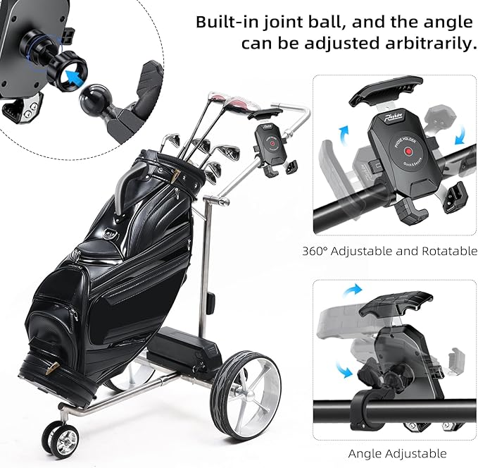 Roykaw Golf Push Cart Phone Holder Mount Compatible with Caddytek,Clicgear,Sun Mountain,Rovic, Caddy, Bag Boy,Golf Push Cart Accessories for Cell Phones,Full Silicone Protection/ 360°Rotatable