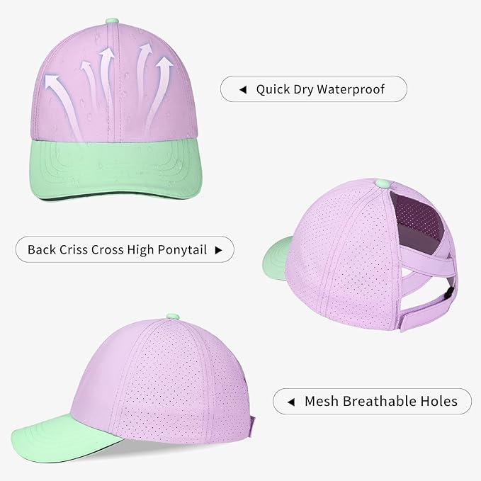Little Girls Criss Cross Ponytail Hat Toddler Reflective Baseball Cap Kids Quick Dry Summer Sports Hats Age 3-8