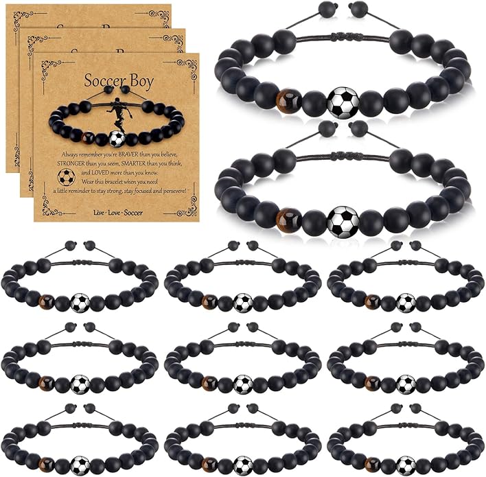 12 Set Sport Adjustable Beaded Bracelets Gifts Football Softball Soccer Volleyball Golf Basketball Hockey Bracelets for Women Men Adjustable Beaded Accessories