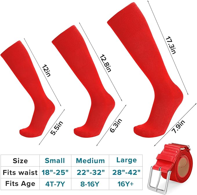 Baseball Socks and Belt Combo for Youth Adult - Softball Sock and Belt for Boys and Girls (2 Pairs of Socks & 1 Belt)