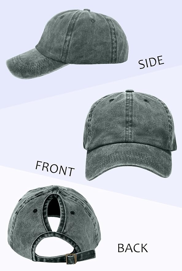 Womens Vintage Washed Distressed Baseball-Cap with Ponytail Hole Sport Golf Hat