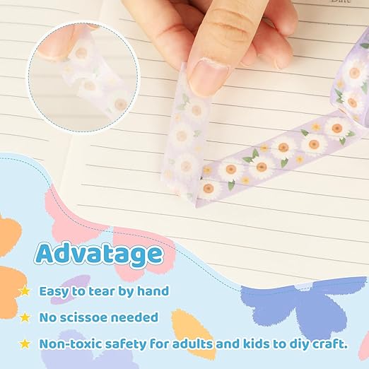 12 Rolls Sunflower Washi Tape Set, Floral Botanical Writable Masking Tapes - Image 4