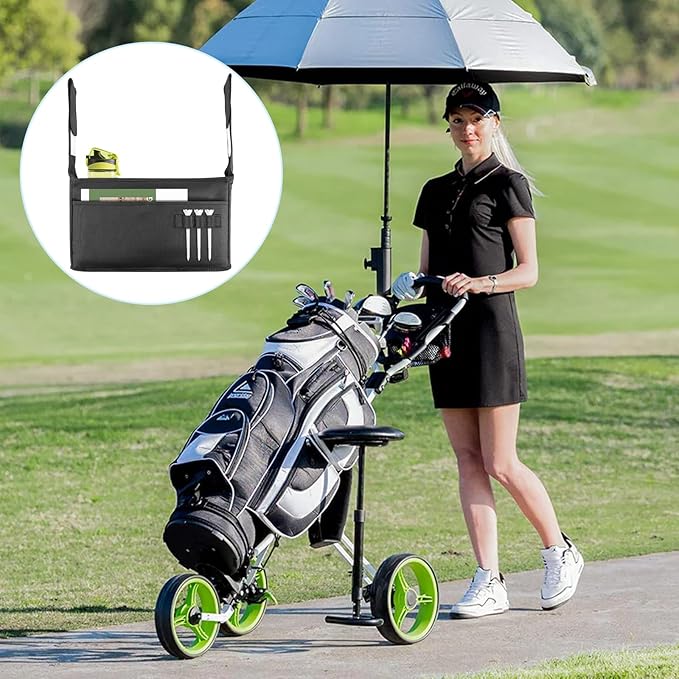 TUYUU Golf Push Cart Organizer, Accessories Pouch Bag, Drink Holder, Black