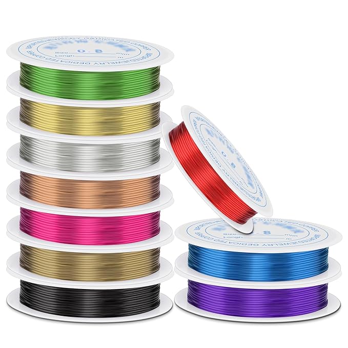 0.8 mm Dia. 10 Rolls Copper Jewelry Wire, 10 Assorted Colors Beading Wire by CooBigo