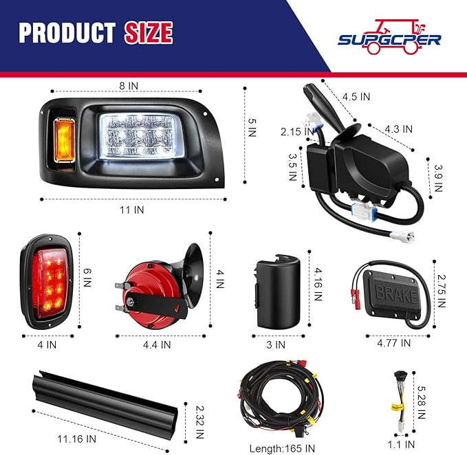 12V Deluxe Club Car DS LED Light Kit, for 1993-UP DS Gas&Electric, Golf Cart Headlight Taillight Kit with Wire Harness Turn Signal Kit Horn Brake Pad, Golf Cart Street Legal Light Kit