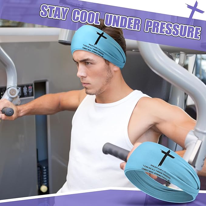 6 PCS Christian Headbands for Men Women Jesus Faith Cross Athletic Sweatbands Moisture Wicking Twist Knotted Criss Cross Hair Bands with Bible Verse Religious for Sports Workout Football Baseball