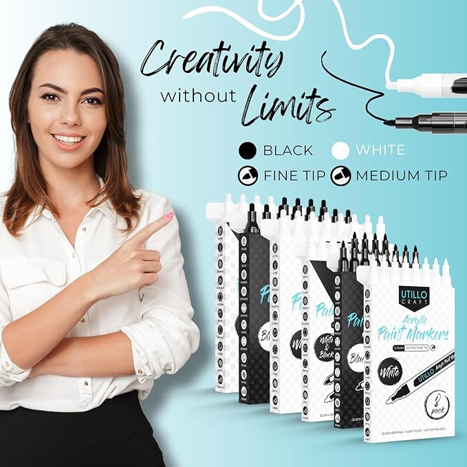 Utillo Craft White+Black Paint Pen Medium Tip Made in Japan | Bold Color+100% - Image 6