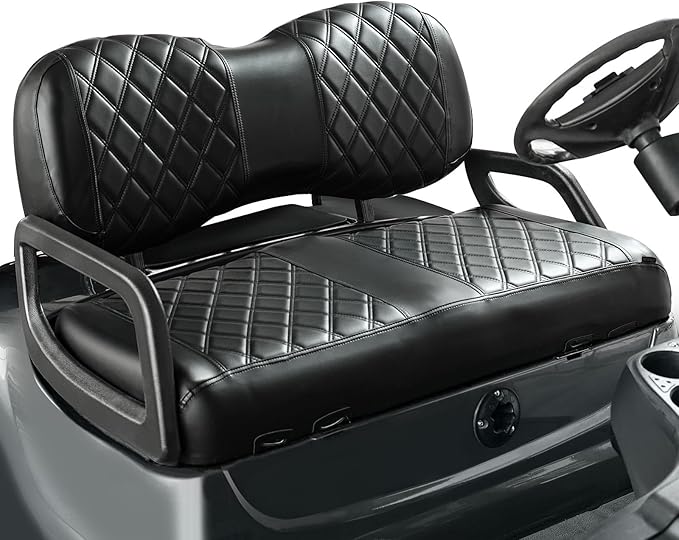 NOKINS Golf Cart Diamond Seat Covers Kit, Fit for Yamaha Drive/Drive2 OEM Standard Front Seat Cushion, No Nails Required & Easy to Clean, Breathable Vinyl Seat Covers (Black&Black Stitching)