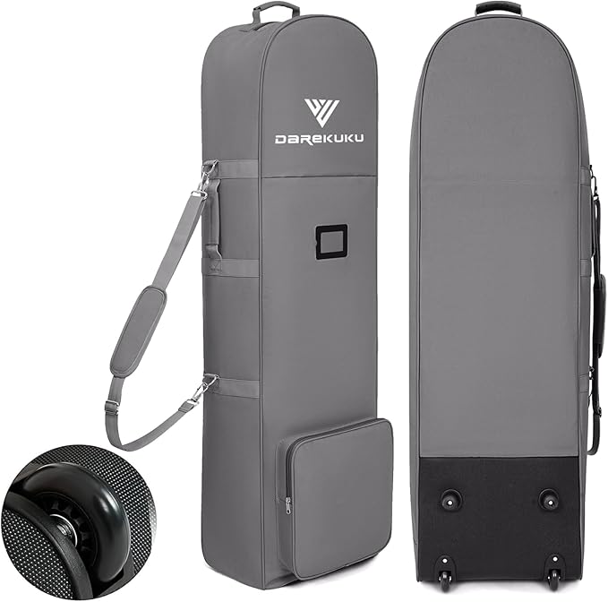 DAREKUKU Golf Travel Bags for Airlines with Adjustable Support Rod and Detachable Shoulder Straps, Hard case Top Soft Foldable Golf Club Travel Covers
