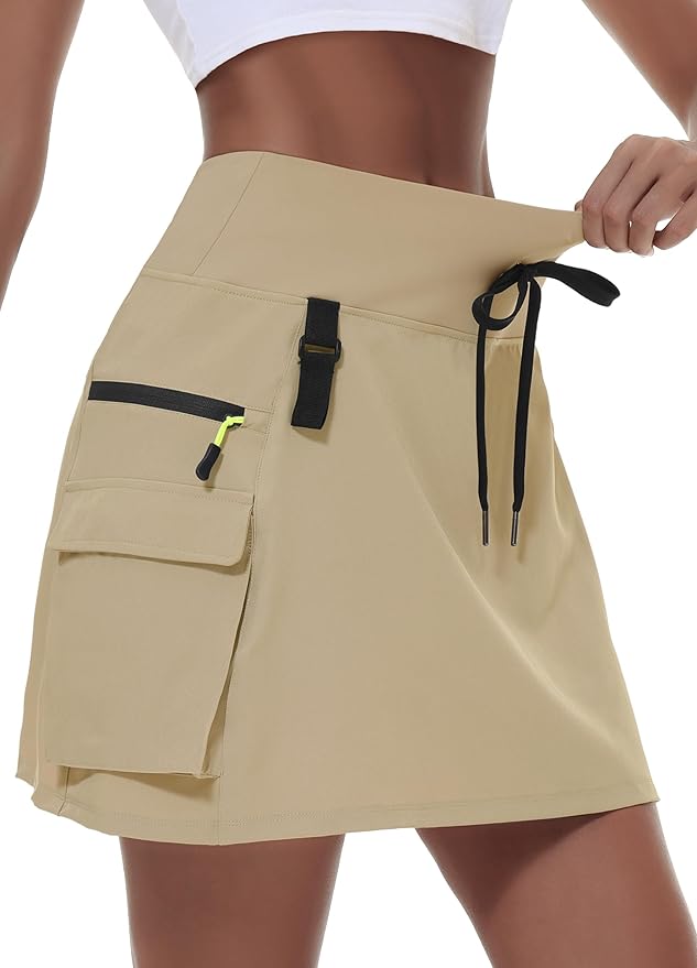 MIVEI Skorts for Woman - Hiking Cargo Skorts with Zipper Pockets, High Waisted Quick Dry Golf Workout, Dressy Casual