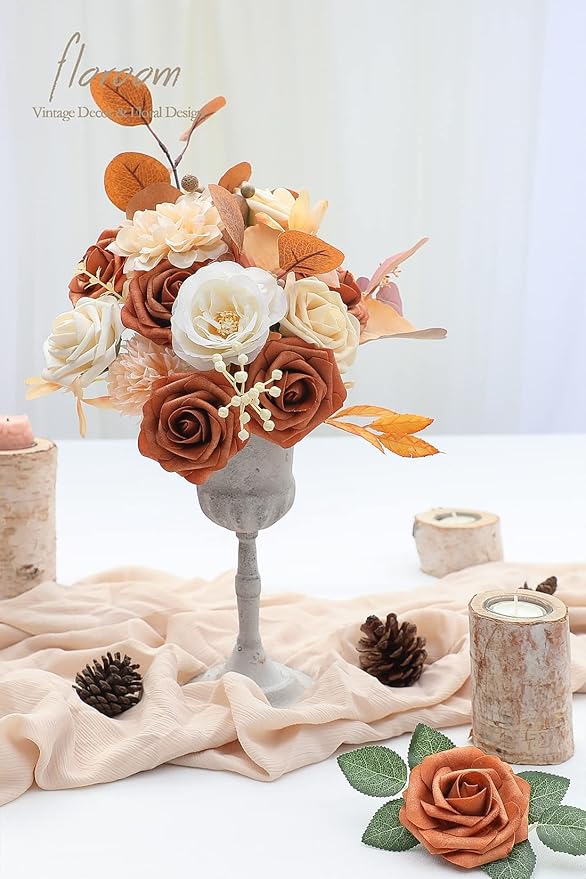 Floroom Artificial Flowers 25pcs Real Looking Burnt Orange Foam Fake Roses - Image 2