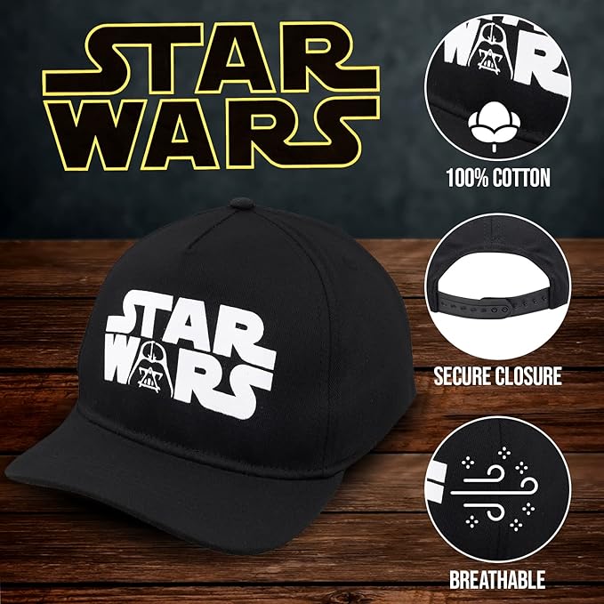 Star Wars Classic Embroidered Logo Flatbrim Baseball Cap Hat, Boys Youth