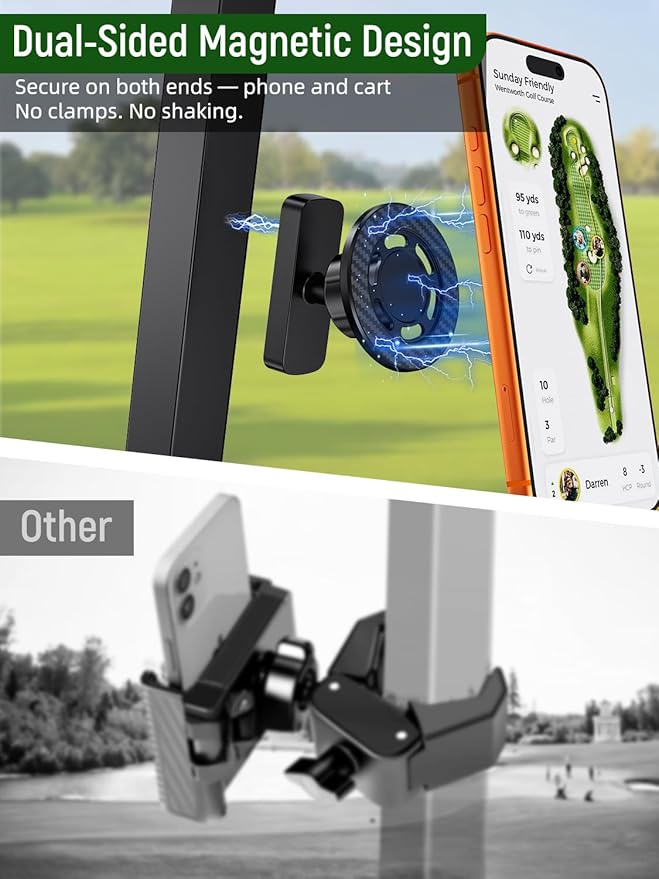 Magnetic Golf Cart Phone Holder Compatible with MagSafe iPhone 12–17, 360° Rotation Strong Magnet Phone Mount, One-Hand Snap-On, 2026 Golf Accessories Essentials Gadgets Fits EZGO, Club Car, Yamaha