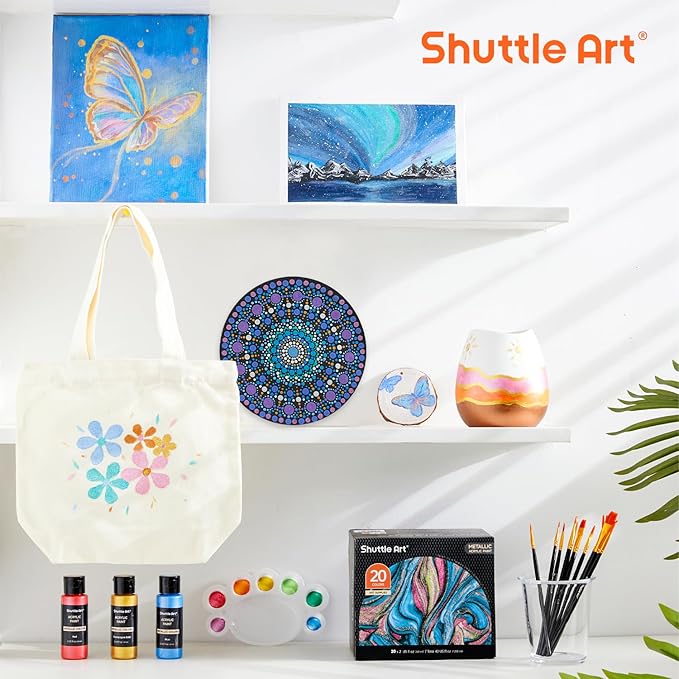 Shuttle Art Metallic Acrylic Paint Set, 20 Colors Metallic Paint in Bottles - Image 7