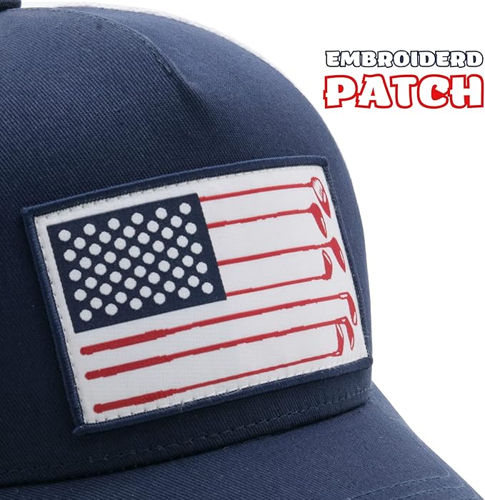 American Golf USA Flag Trucker Hats Lucky Golfing Mens Cap Embroidered Patch Mesh Back Snapback Hat - Great Gifts for Golfer