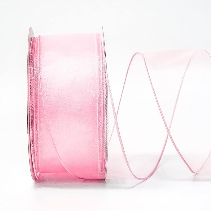 CT CRAFT LLC Sheer Organza Wired Ribbon 2.5" x 50Yards Pink - Image 2