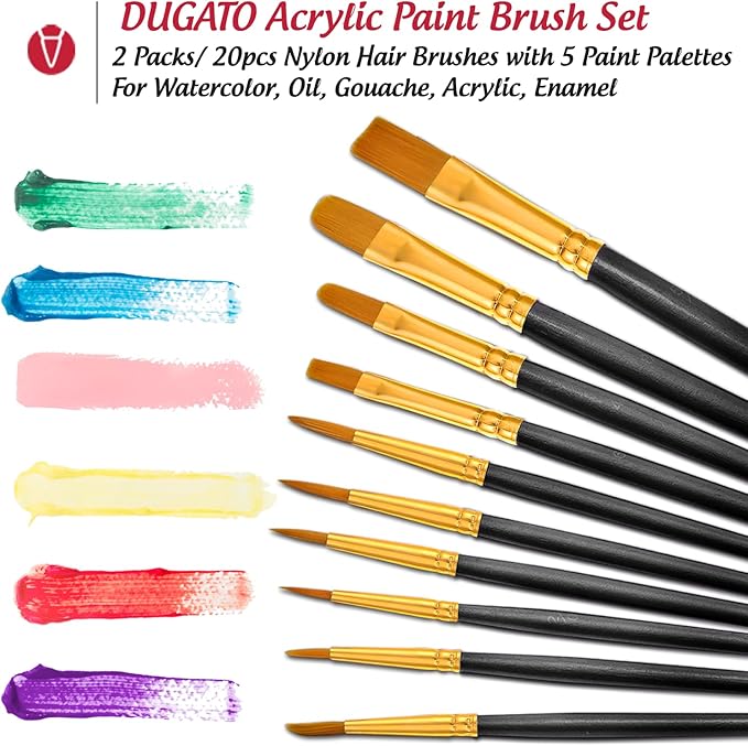 Halloween Paint Brushes Palettes Set by DUGATO, 2 Packs/20pcs Round Pointed Tip - Image 3